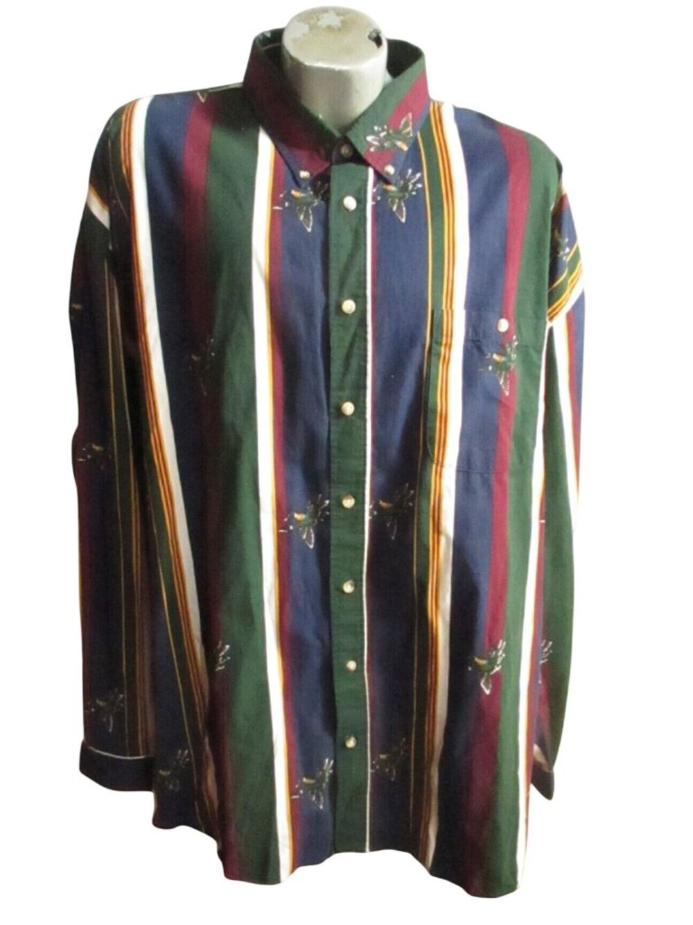 Vintage North Crest Oxford Men's Pheasant Print Shirt 2XLT 1990's Collar Striped